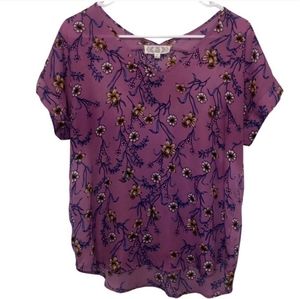 Pink Rose | Purple Floral Sheer V-Neck